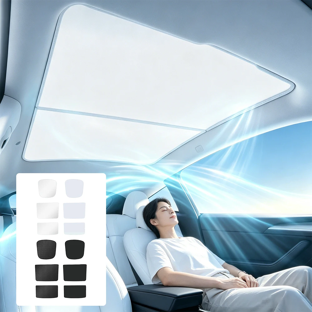 Car Sunroof Ice Cloth Buckle Sunshades Cover Front Rear Skylight Glass Roof Sun Shade Interior Accessories For Tesla Model YL - view 4