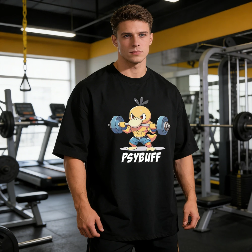 2026 Heißer Verkauf Herren T-Shirt Lustiger Psyduck Muskel-Gym-Print Kurzarm-Shirt Lässiges Baumwoll-Oberteil Anime Streetwear Unisex Sommer-T-Shirt