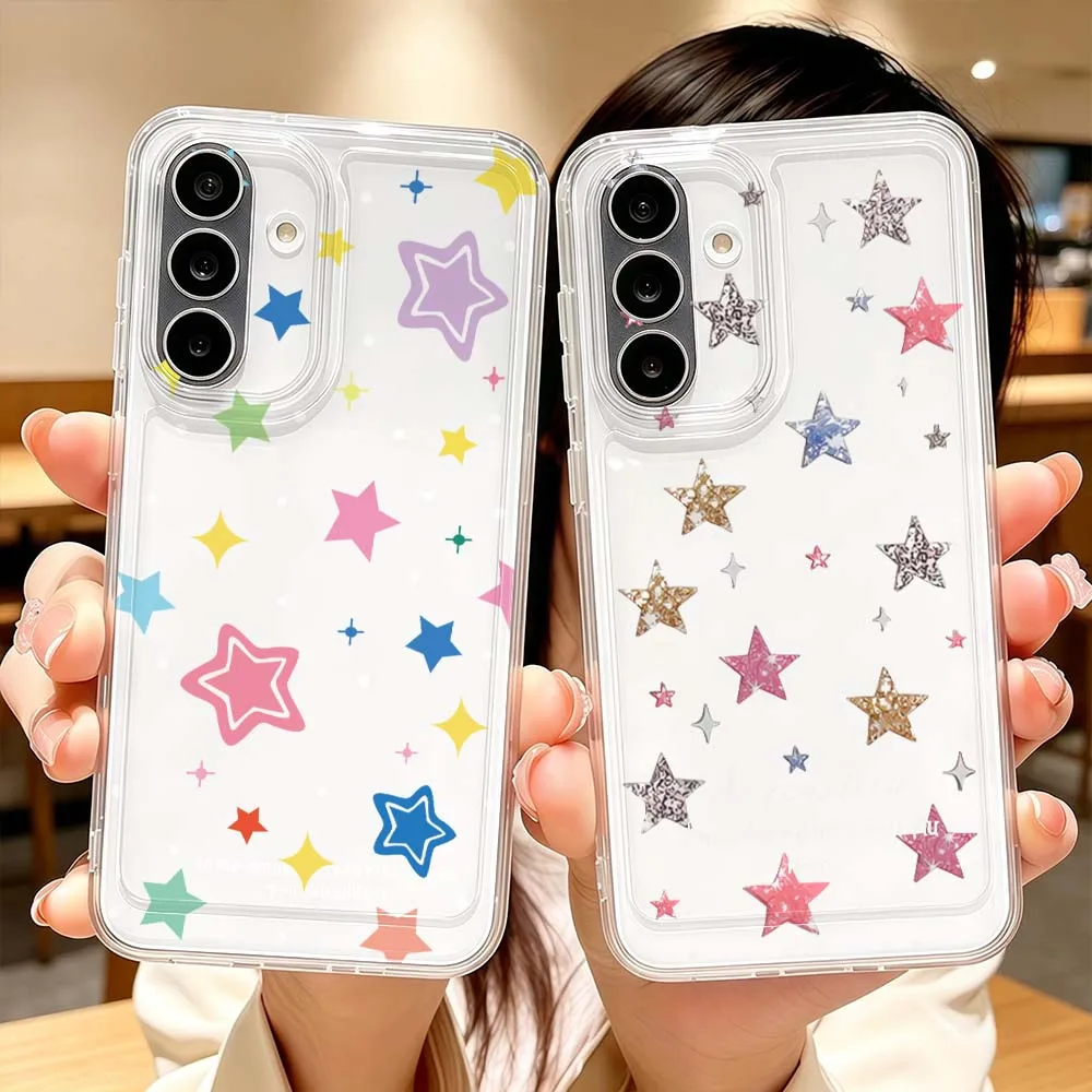 Cartoon Colorful Star Sticker Phone Case For Samsung Galaxy A71 A57 A56 A55 A54 A53 A51 A17 A16 A07 A06 A05 Transparent Cover