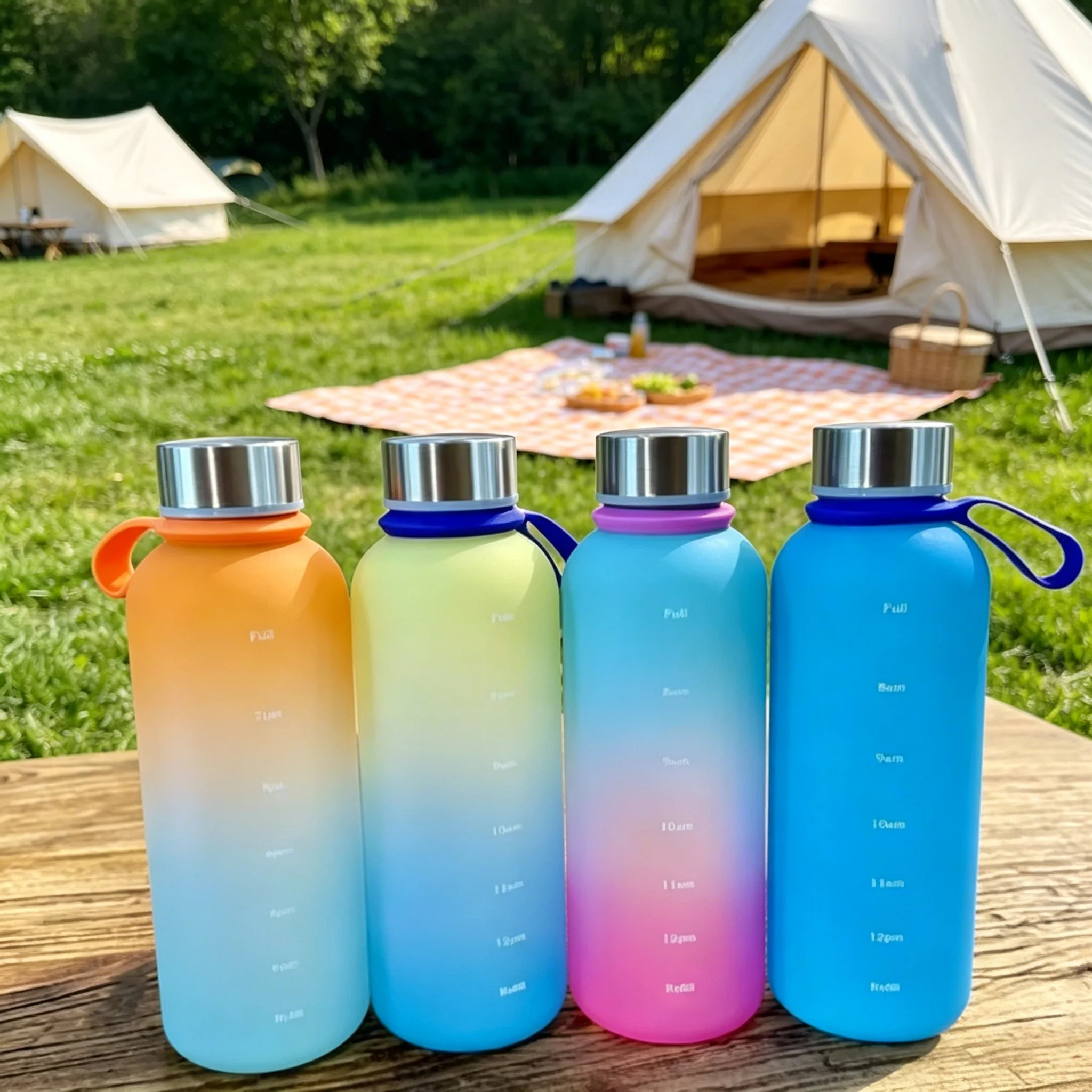 550ML Gradient Matte Handle Water Bottle - Portable Outdoor Sports Cup with Leak-Proof Lid, Durable PC Material
