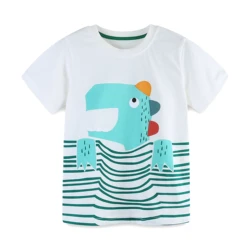 Single Piece Summer Boys T-Shirt Knitted Cotton Fashionable Cartoon Printed Round Neck Set Sports Shirt 2-7Y