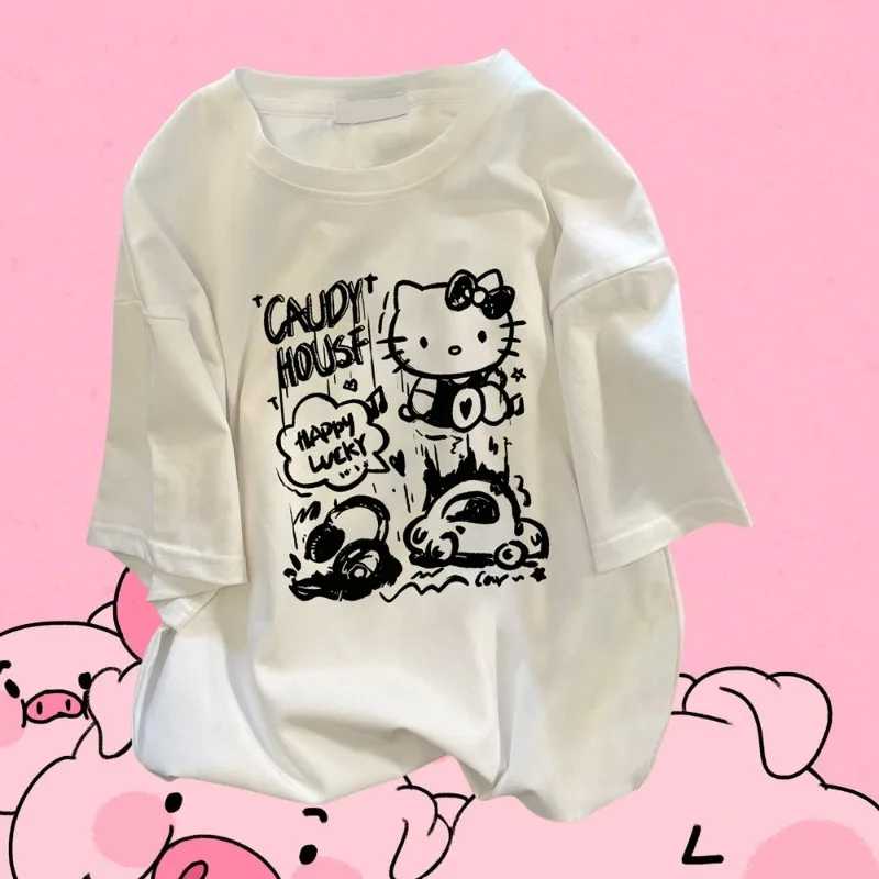 

MOTO-Hello Kitty Cat Printed T-shirt Summer Children's Short Sleeve Top Children's Size