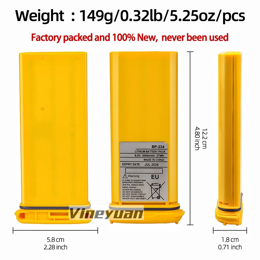 9.0V 3000mAh ICOM BP-234 Replacement Battery for Icom IC-GM1600, IC-GM1600E, IC-GM1600K GMDSS Radio Disposable Reserve Battery