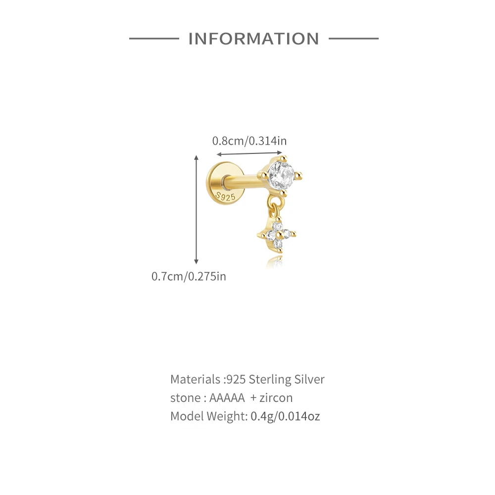 Aide 925 Sterling Silver 1pc Geometry Multi Piercing Stud Earrings For Women K Gold Simple Elegant Tassel Jewelry Gift Pendiente