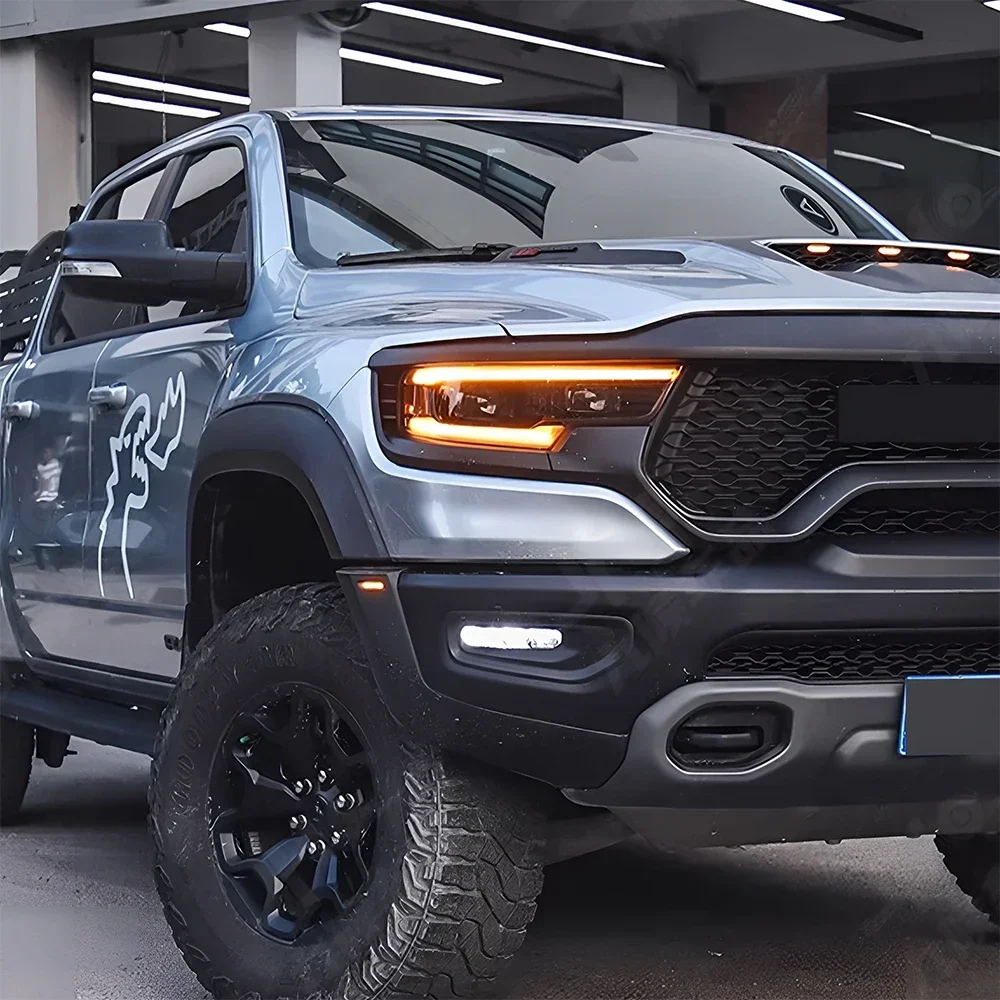 

Автомобильные передние фонари для Dodge 2021-2024 RAM 1500 Tyrannosaurus Rex, автоматические светодиодные фары в сборе, стиль линз проектора, аксессуары