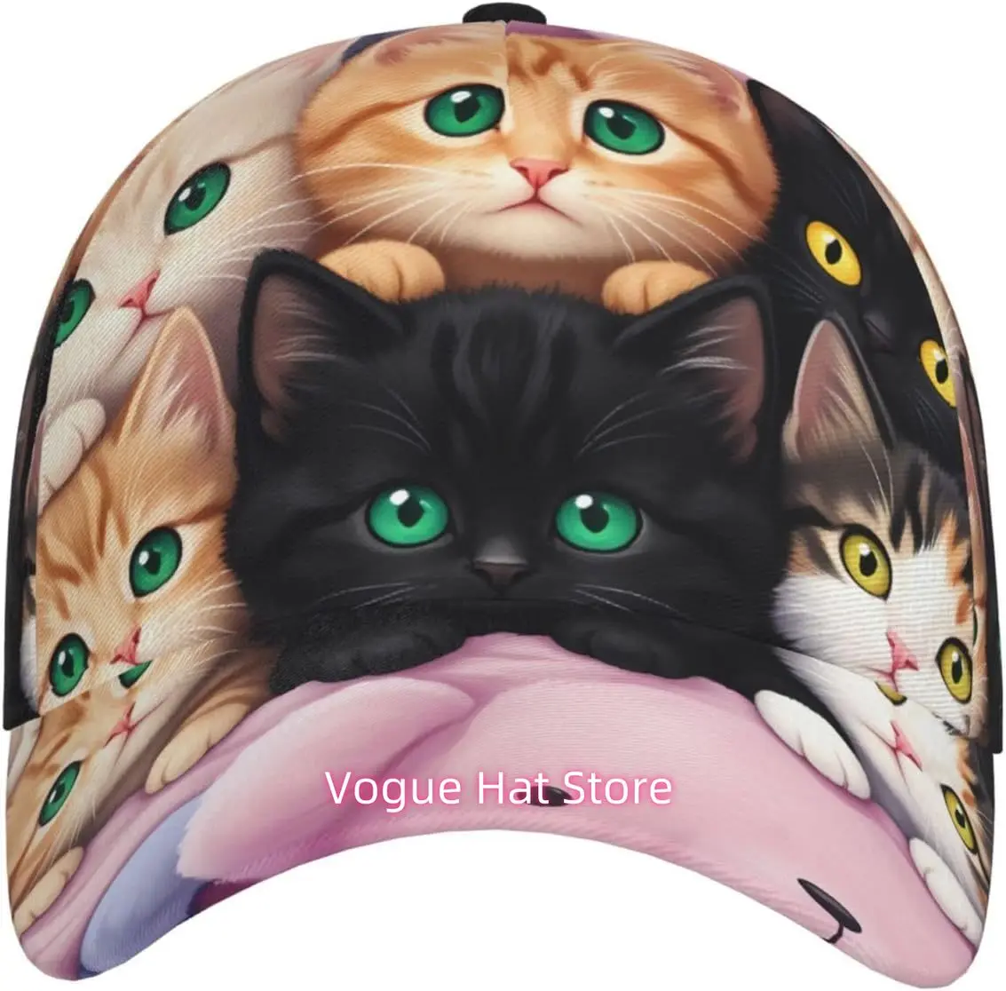 Cute Kitten Nest Pattern Baseball Cap Adjustable Cotton Baseball Hat for Sports, Outdoor, Travel Gifts for Men Black