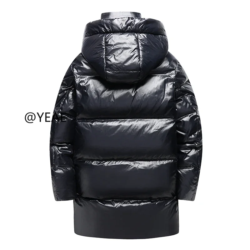 YEAE Black Gold Long Down Jacket Man Duck Down Padding Hooded Jackets Down Jacket Men Ultralight Male Cold Coat for Winter