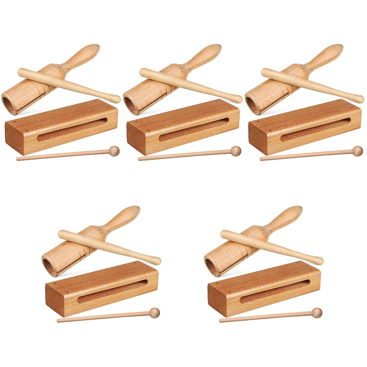 

Set of 5 Orff Instrument Rhythm Wood Blocks Musical with Mallets Toy Instruments Handheld Single Tone Wooden Percussion