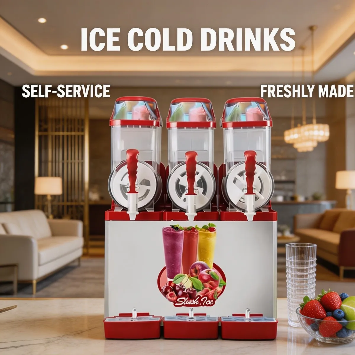 Frozen Drink Slush Machine 3 Tank 12L 1200W Commercial Slushy Maker for Restaurant Bar