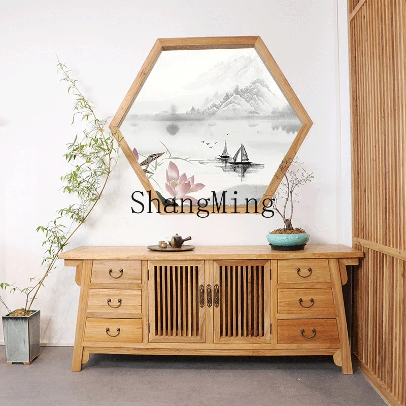 

CL wood Chinese home entrance entrance storage new Chinese elm wood entryway end view platform low cabinet