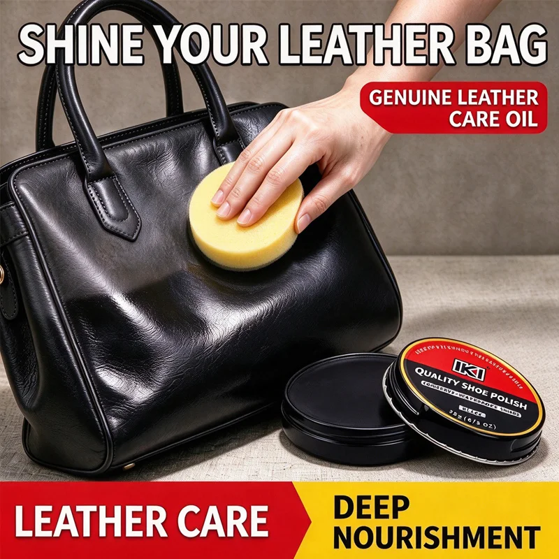 Black Leather Shoe Wax in Round Tin, Deep Nourish Leather Care Balm, Gloss Finish & Minor Scratch Restoration