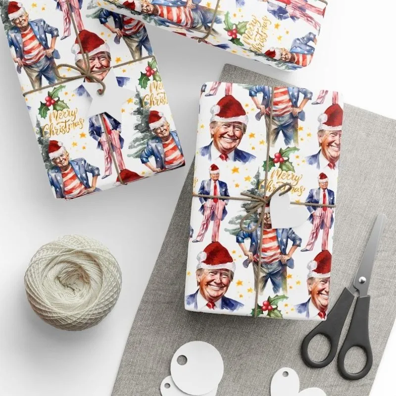 President Donald Wrapping Paper, President Gift Wrap for Christmas, President Unique Holiday Wrapping Paper, Santa Wrap Paper