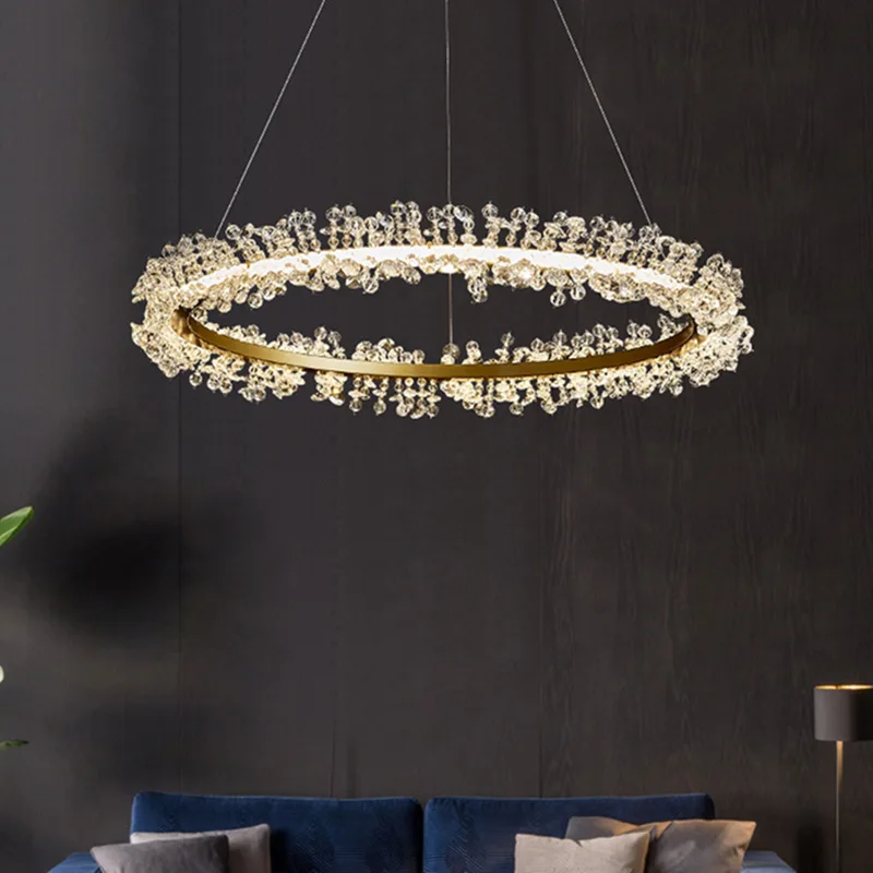 Luxury Crystal Gold Ring Led Chandelier Living Room Dining Room Bedroom Design Ring Chandelier Home