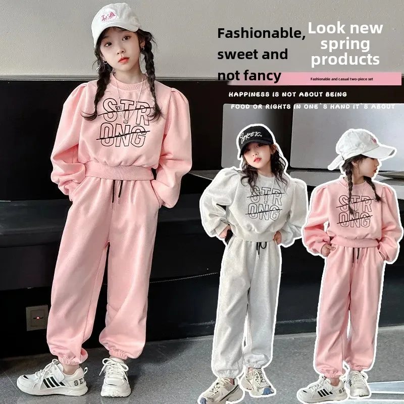 Stylish Children's Sweatshirt Sportsuit Autumn Collection 2024 New Korean Style Girls Stylish Tracksuit Spring Autumn 2-Piece Se