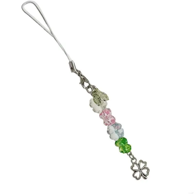 Handcrafted Beaded Cellphone Chain Four Clovers Pendant Keychain Accessory