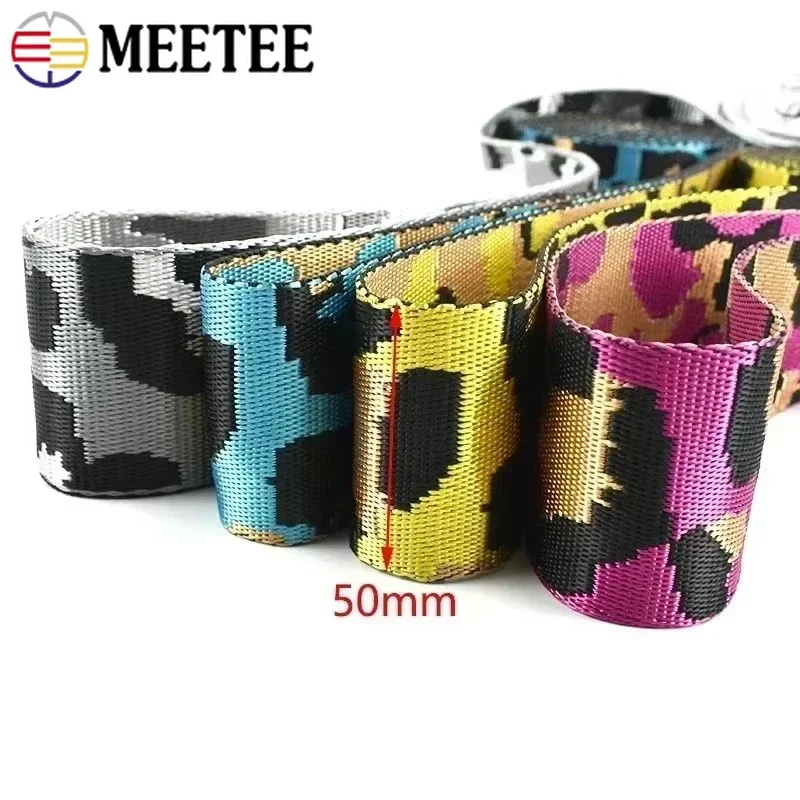 1-10M 50mm Nylon Webbing Tape Strap Bag To The Meter Leopard Jacquard Luggage Belt Ribbon Band Sewing