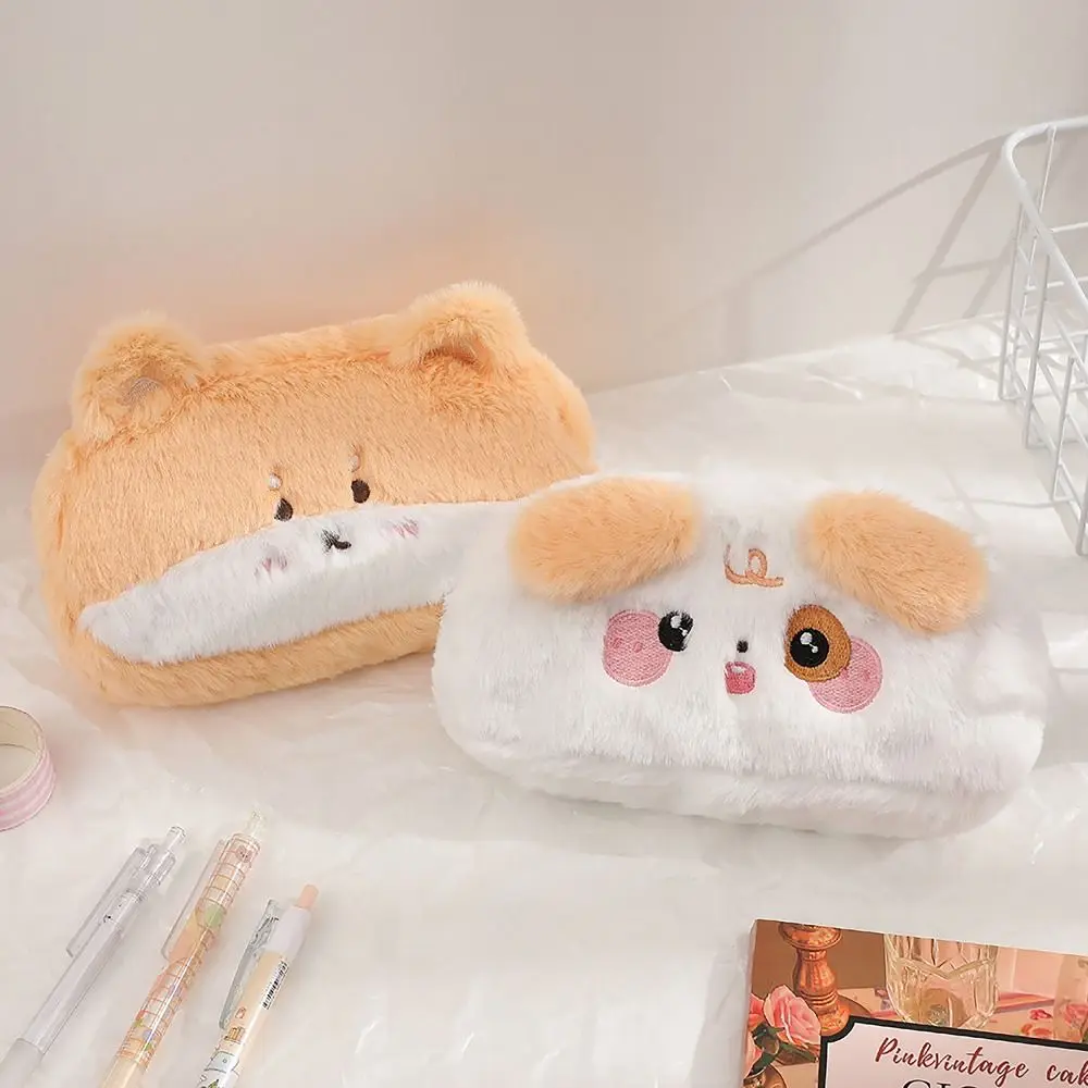 Corgi Squirrel Pen Bag Plush Large Capacity Pen Storage Bag INS Style Stationery Organizer Pencil Case