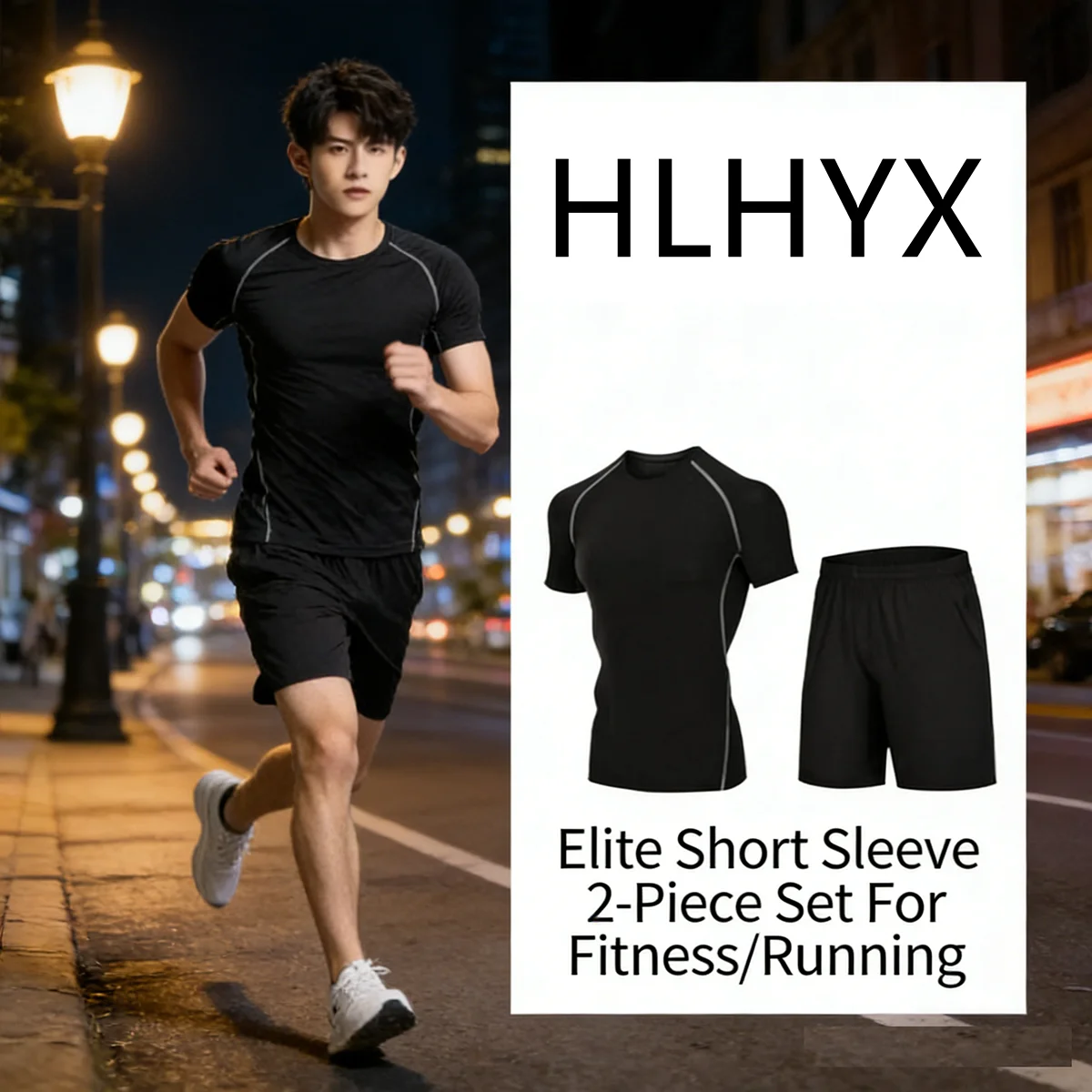 

HLHYX Sports tight fitting men's quick drying basketball training base short sleeved high stretch breathable fitness suit set