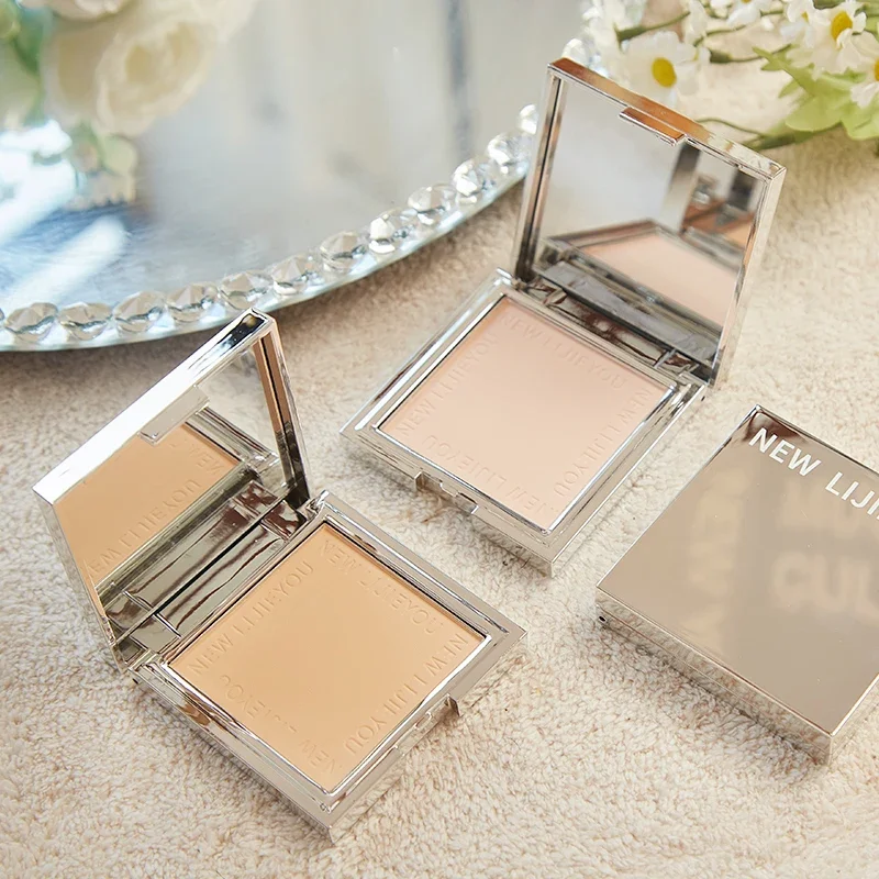 Waterproof powder with mirror, durable makeup, full face coverage, compact powder, cosmetics base, 3 colors