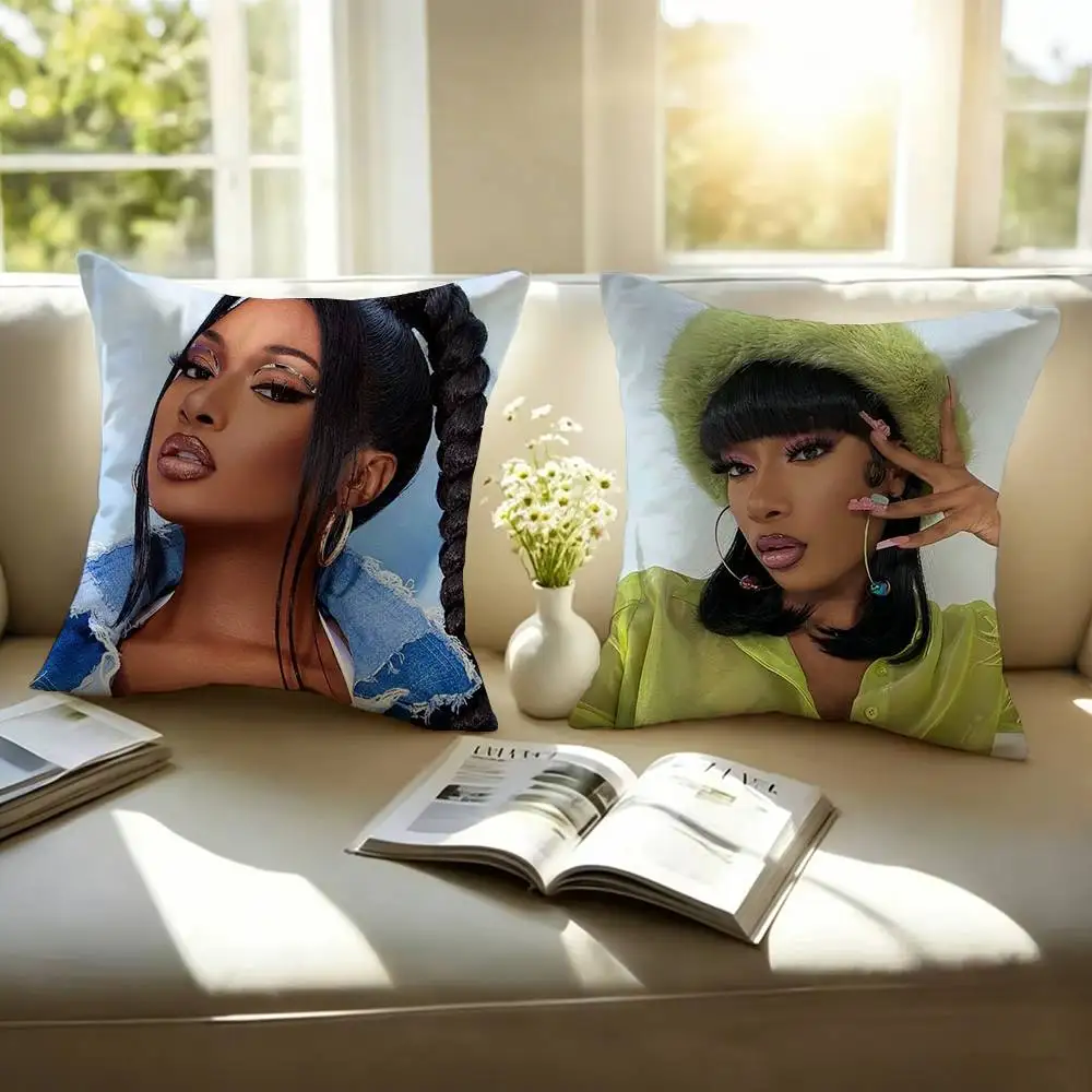 Hot Rapper M-Megan Thee Stallion Pillow Case Square Double-Sided Sofa Cushion Cover Bedroom Bedside Pillow