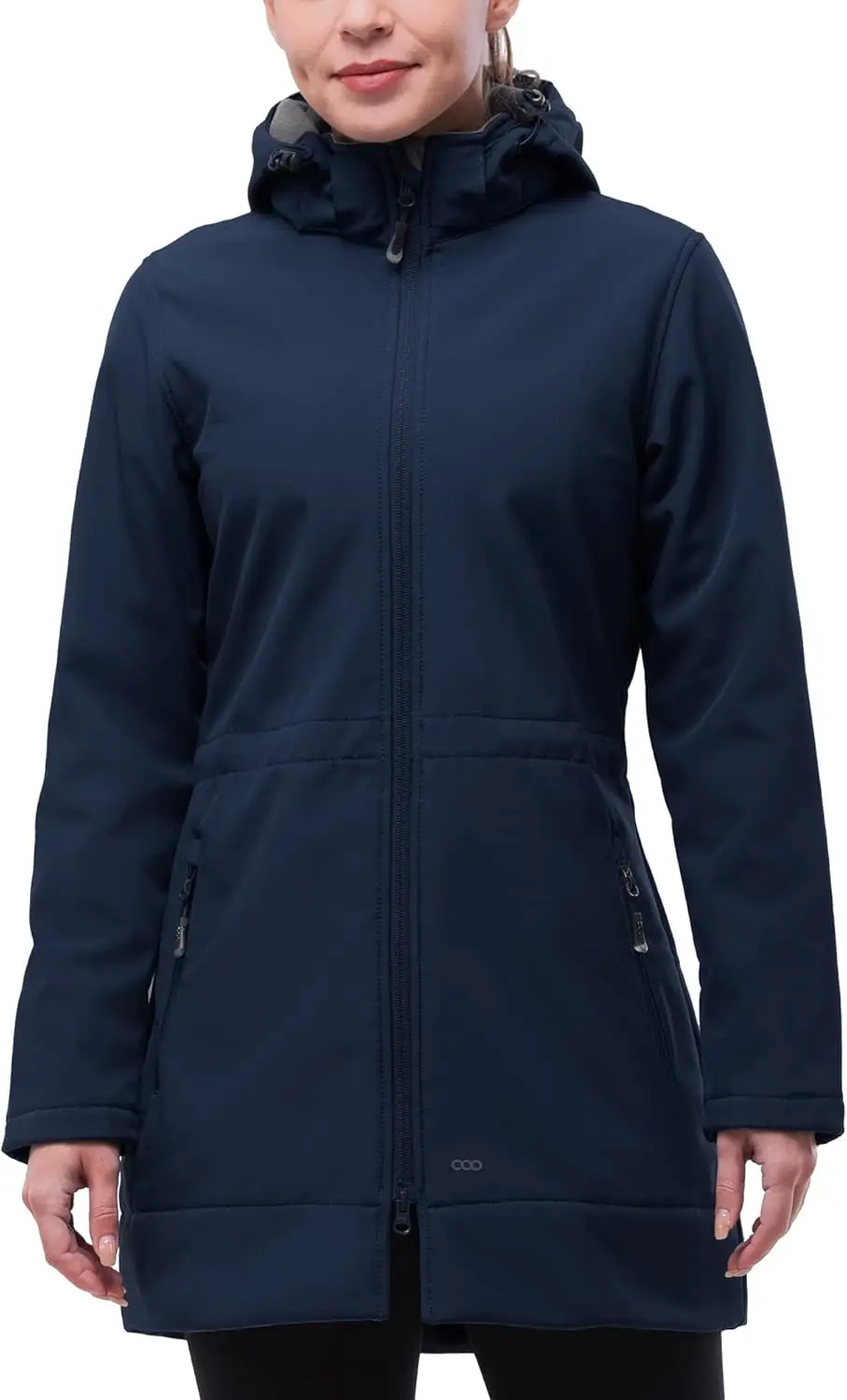 

Women's Waterproof Softshell Long Rain Jacket with Hood, Fleece Lined Windproof Windbreaker for Outdoor Activities