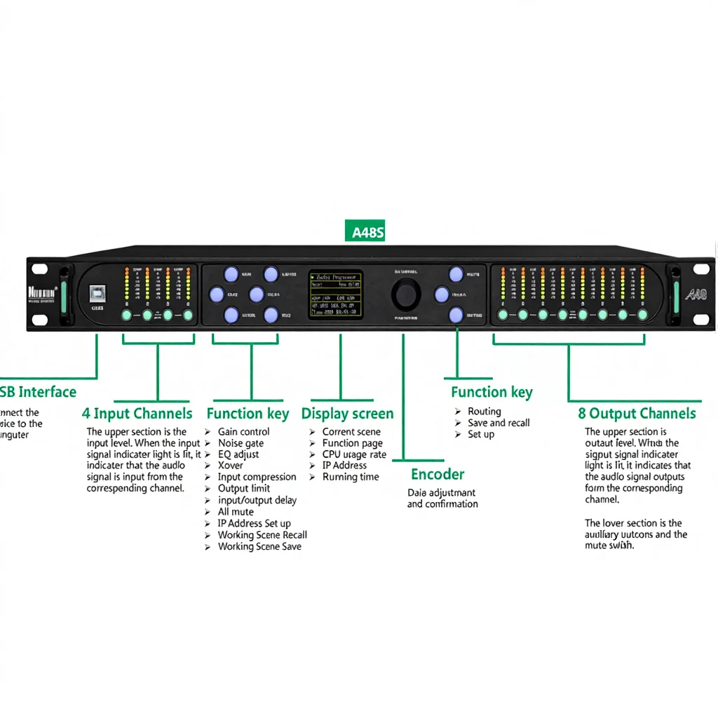 

4X8 Digital Divider Nuoxun A48S Dsp Audio Processor Fir Processor Audio