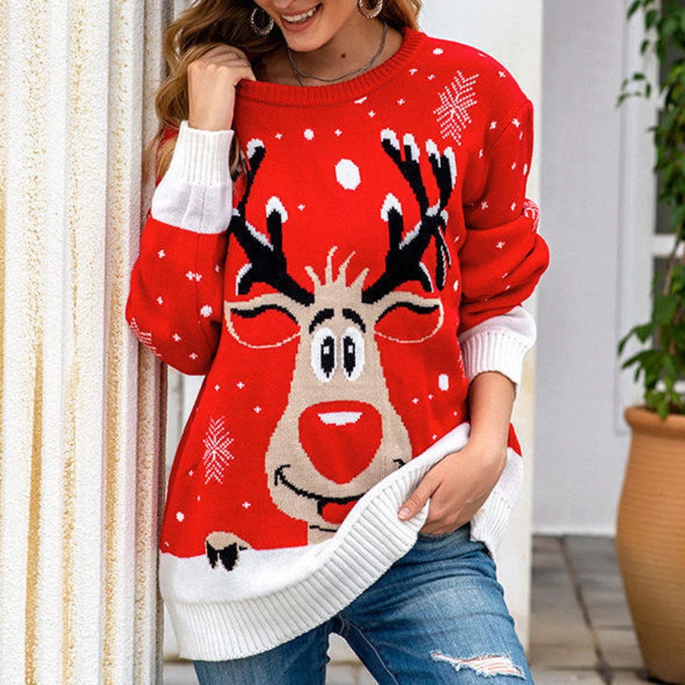 

Unisex Jacquard Pullover Christmas Sweater Elk Knitted Ugly Sweater for Autumn Winter Casual Fashion