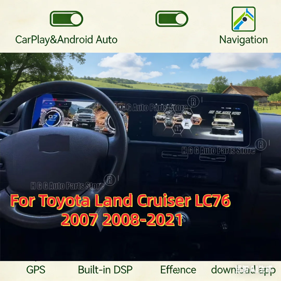 

24.6" CarPlay Auto Android 14 Car Radio For Toyota Land Cruiser LC76 2007 2008-2021 Upgrade G-Style GPS Multimedia Stereo Player