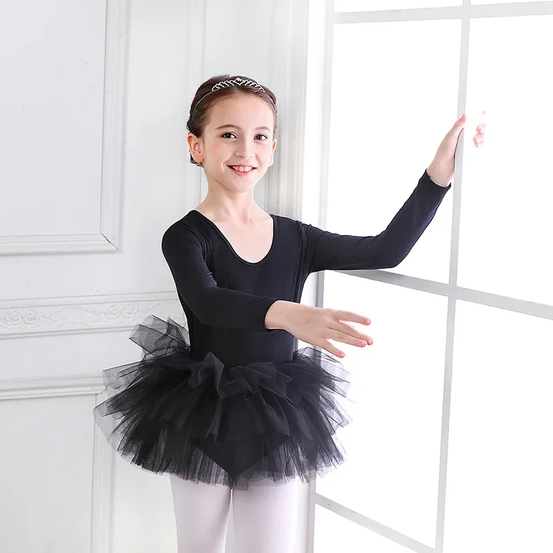 Girl Ballet Tutu Dress Fashion Kids Dancing Party Long Sleeve Vest Dress Performance Costume Princess Wedding Girl Dress L011