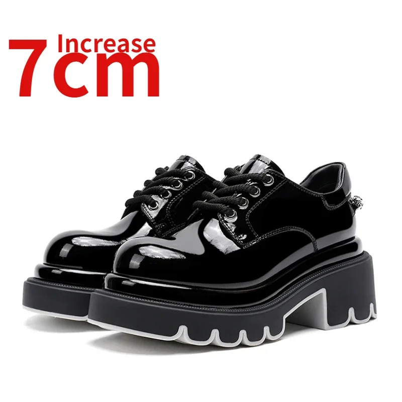 Genuine Leather Handmade Retro Wavy Pattern Thick Soled Black/white Loafers Shoes for Women British Cowhide Casual Leather Shoes