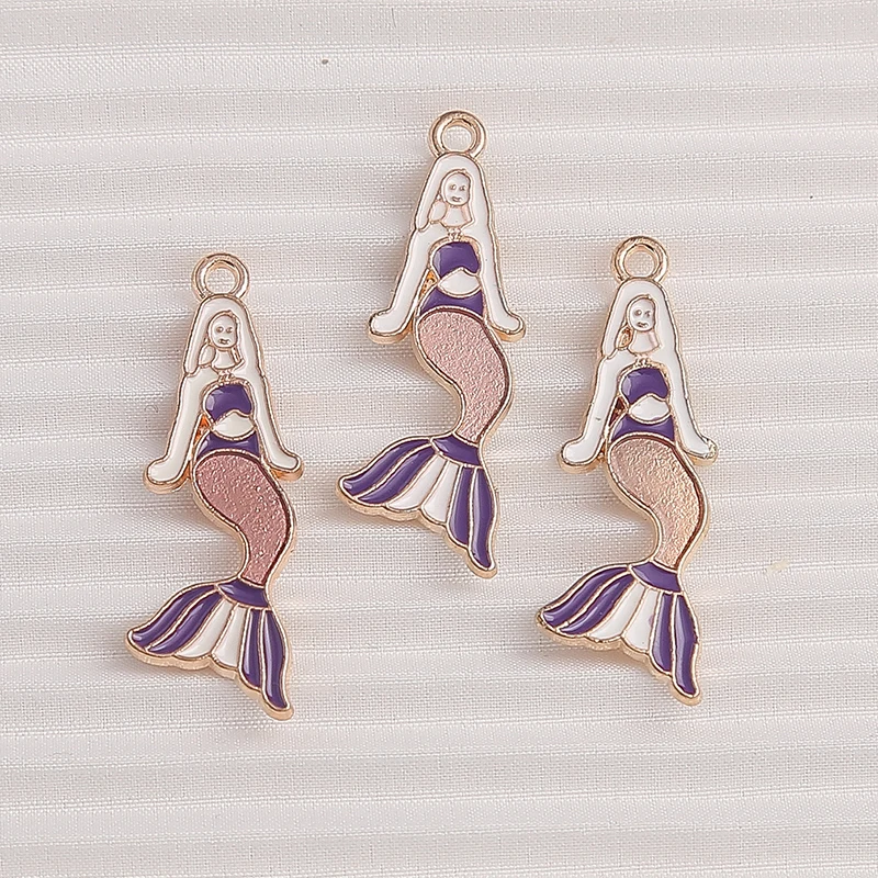 10 sztuk 12x32mm śliczne życie morskie Charms emalia syrenka Charms wisiorki do tworzenia biżuterii kolczyki naszyjniki DIY akcesoria rzemieślnicze — zdjęcie 5