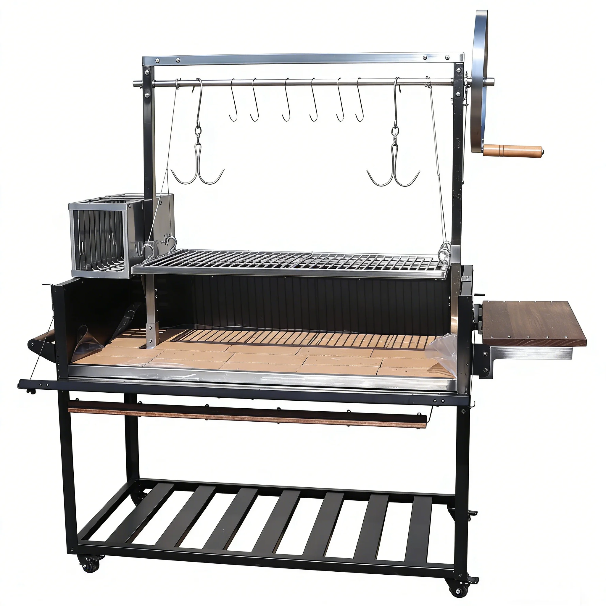 Argentina Charcoal BBQ Grill Santa Maria Powder Coated Adjustable Heights Side Table Heavy Garden Customized OEM