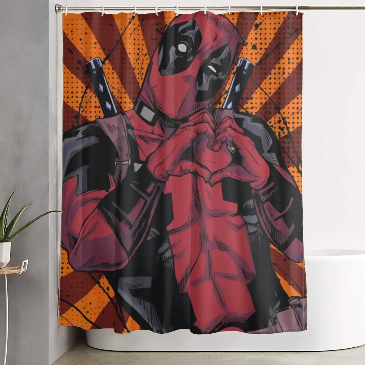 Deadpool Heart Hands Shower Curtains Set Lightweight Fabric Shower Curtain for Bathroom Bathtub Decor with 12 Hooks 60x72 inches