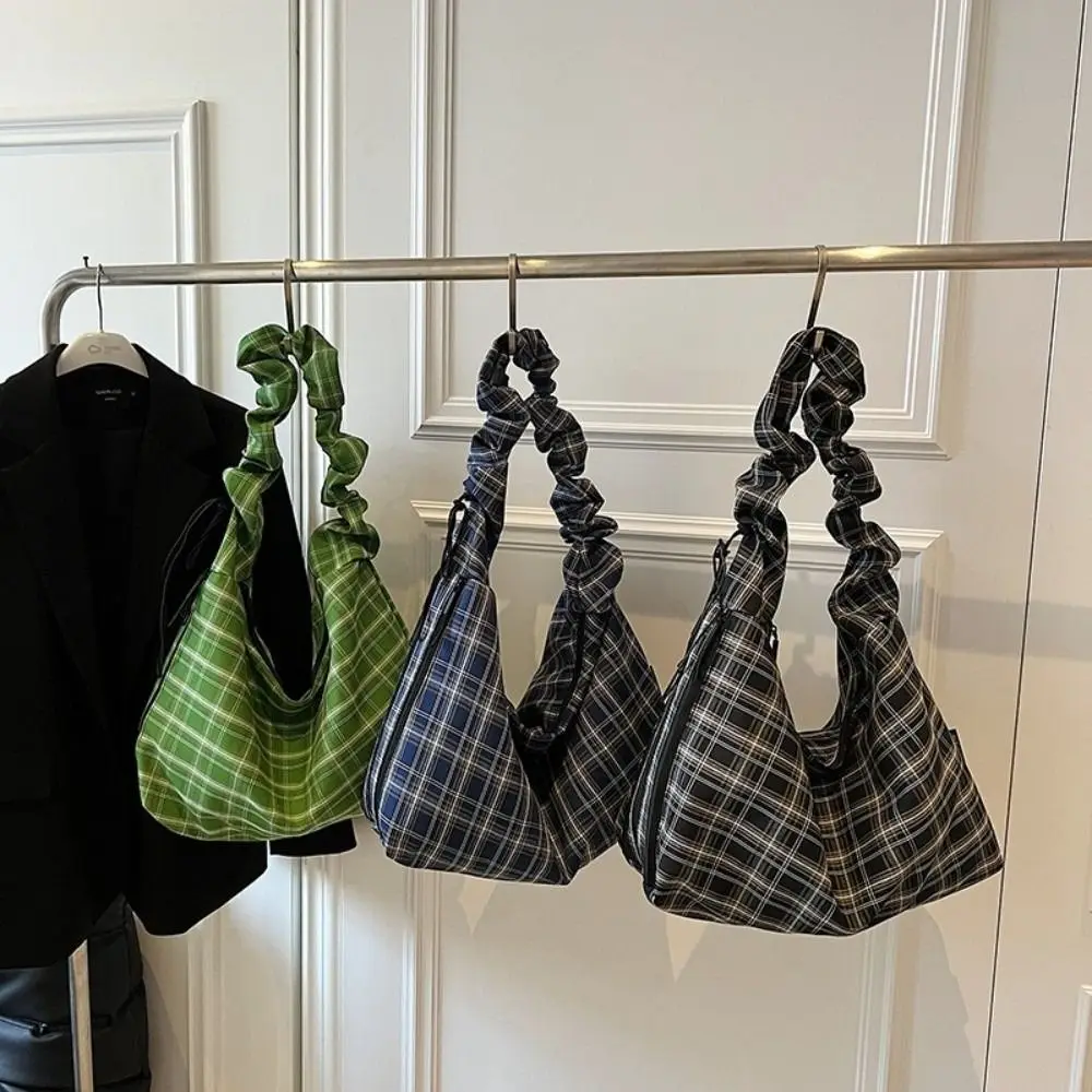 

Ins Vintage Plaid Shoulder Bag Japanese Leisure Plaid Crossbody Bag Casual Large Capacity Women's Tote Bag Commutting