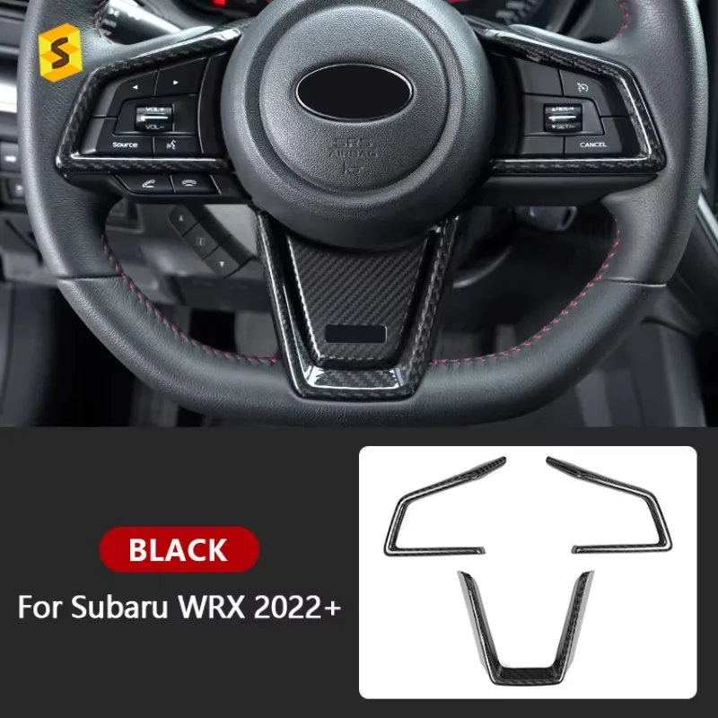 

Shasha Carbon Fiber 3PCS Red Car Steering Wheel Button Frame Cover Interior Trim Decoration Protection For Subaru WRX
