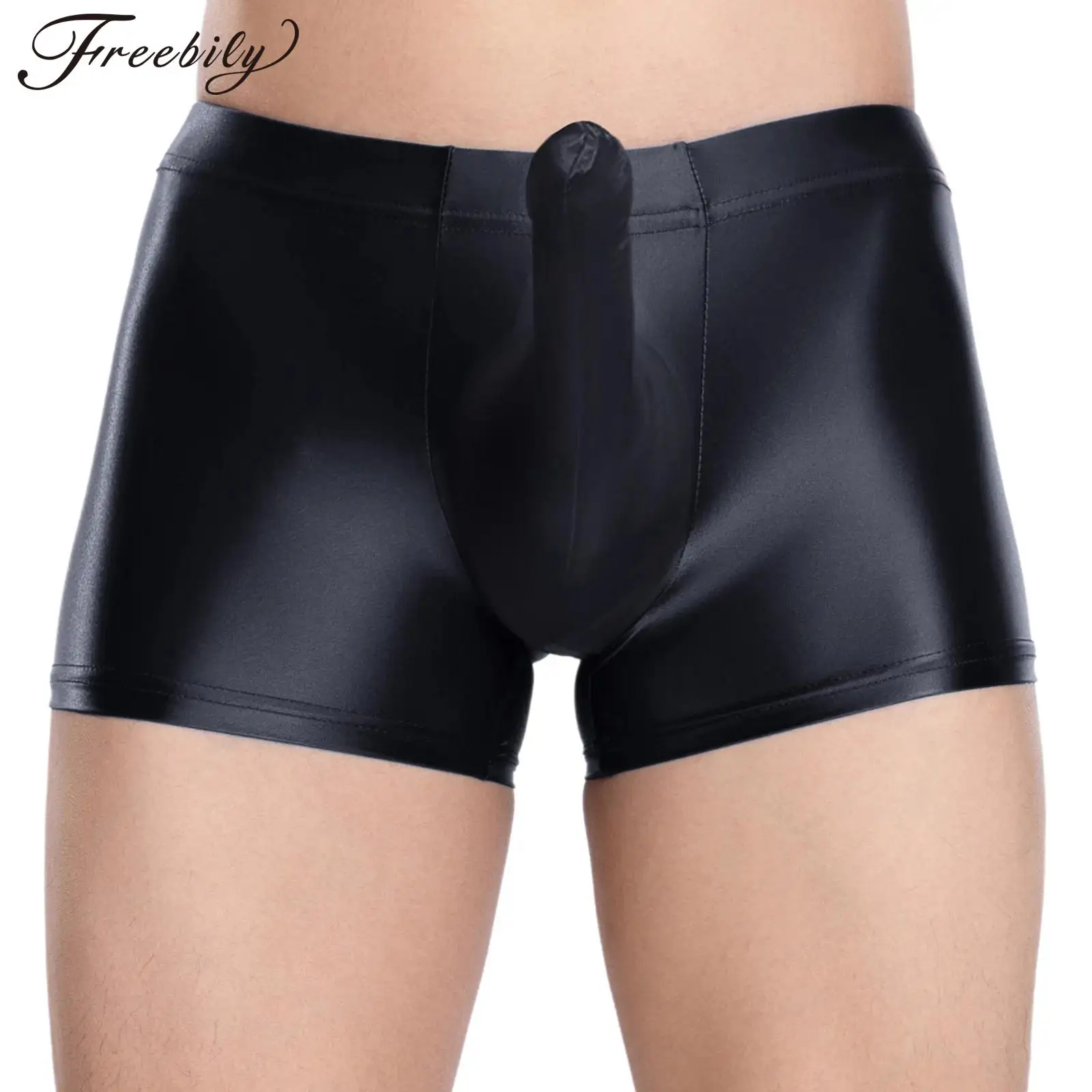 

Men Glossy Low Rise Briefs Underwear JJ Sheath Pouch Solid Color Thin Boxer Shorts Underpants for Dating Couple Game Sleepwear