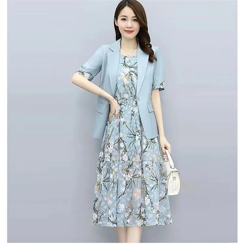 

Single/Suit Women Knee Length Dress Suits Double Breasted Blazer Long Sleeve Dresses Ladies Office Wear 2 Piece Set Green Suit