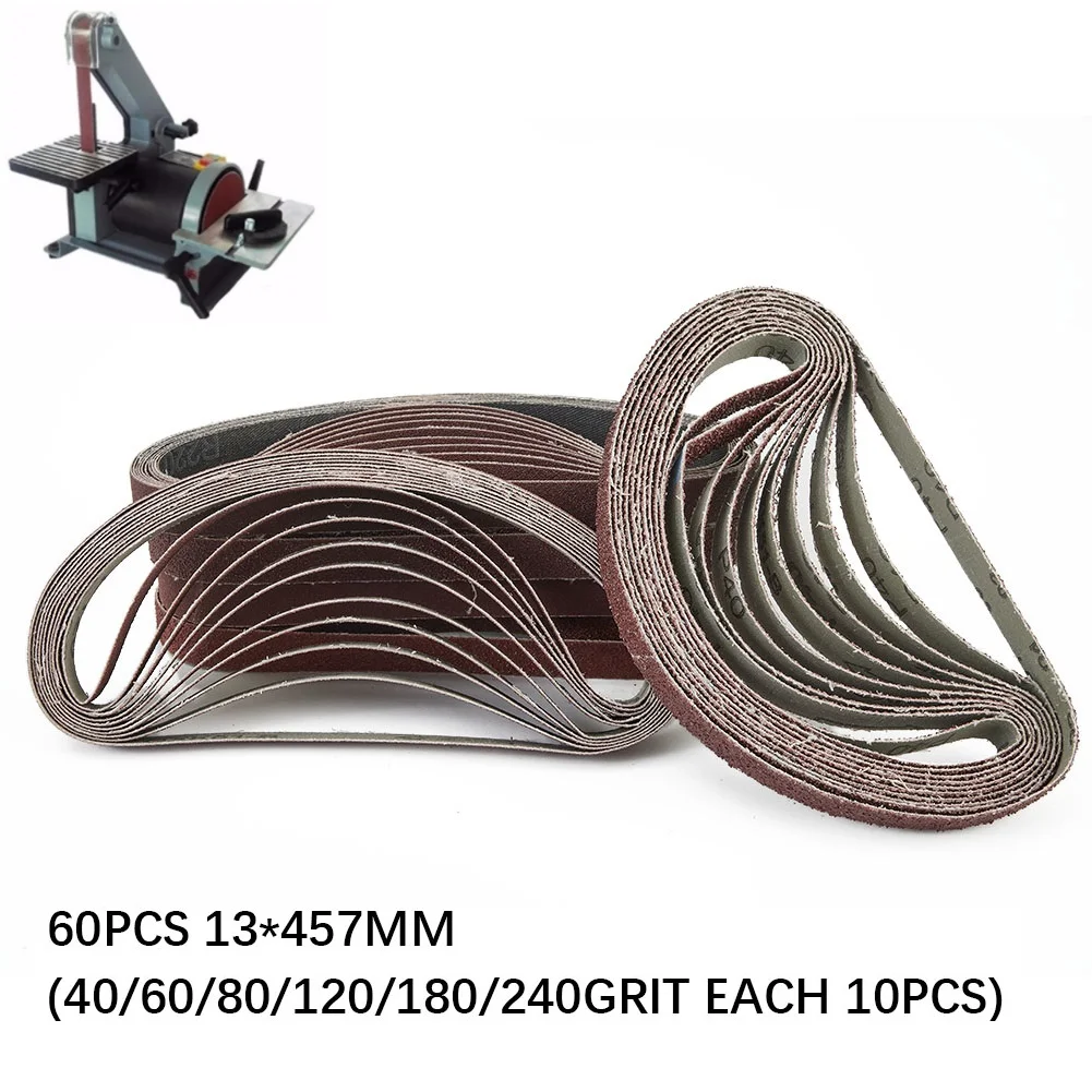 60pcs Sanding Belts 13 X 457 Mm Dimension 40/60/80/120/180/240 Grit Abrasive Tools Sandpaper Bands 13x457mm In Stock