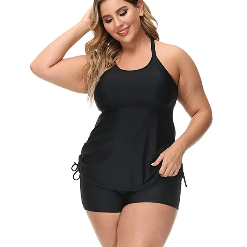 Tankini para mujer, traje de baño con estampado de barriga, talla grande, 2 piezas, cintura alta, deportivo