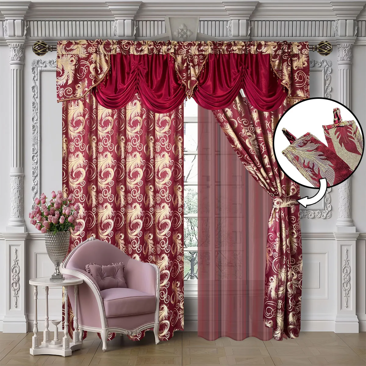 

Жаккардовые роскошные шторы с балдахином, 1 комплект, прозрачная подкладка и 2 Галстука, изысканные шторы для гостиной, спальни