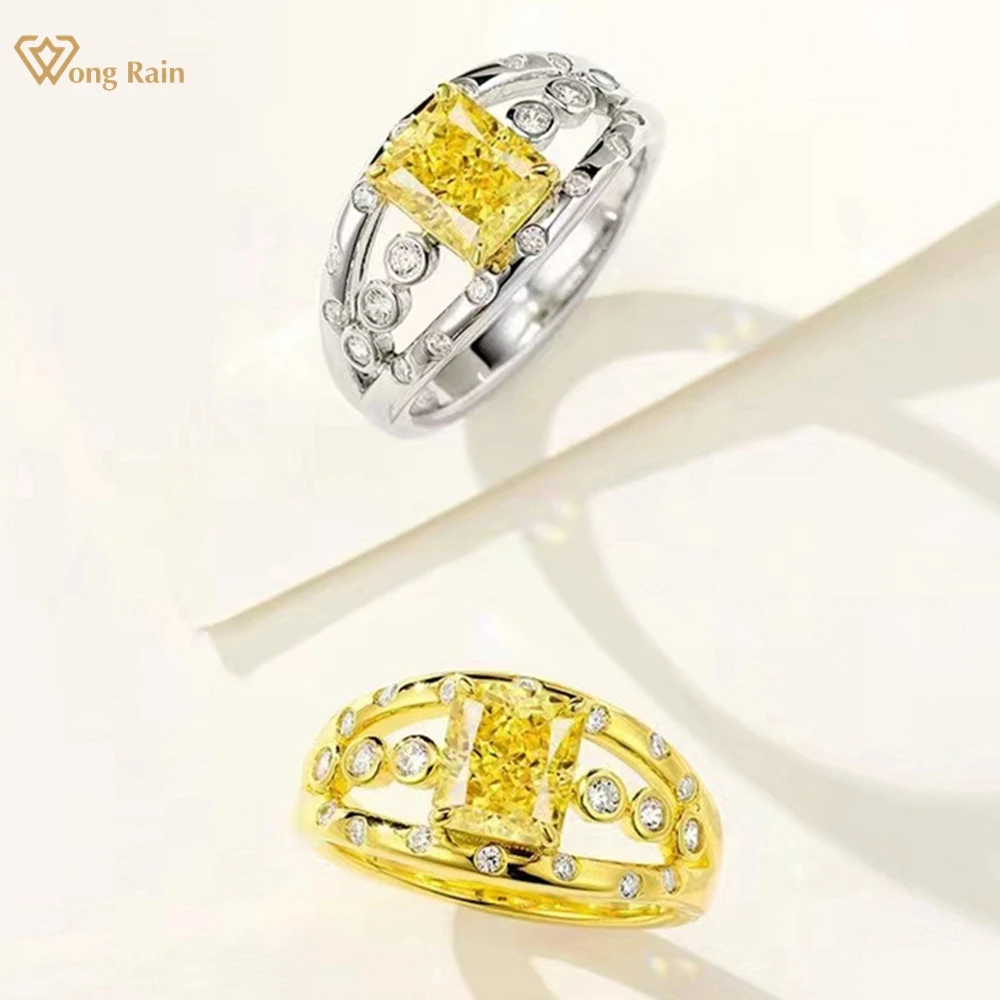 

Wong Rain 18K Gold Plated 925 Sterling Silver Crushed Ice Cut Citrine High Carbon Diamond Gemstone Rings Engagement Fine Jewelry