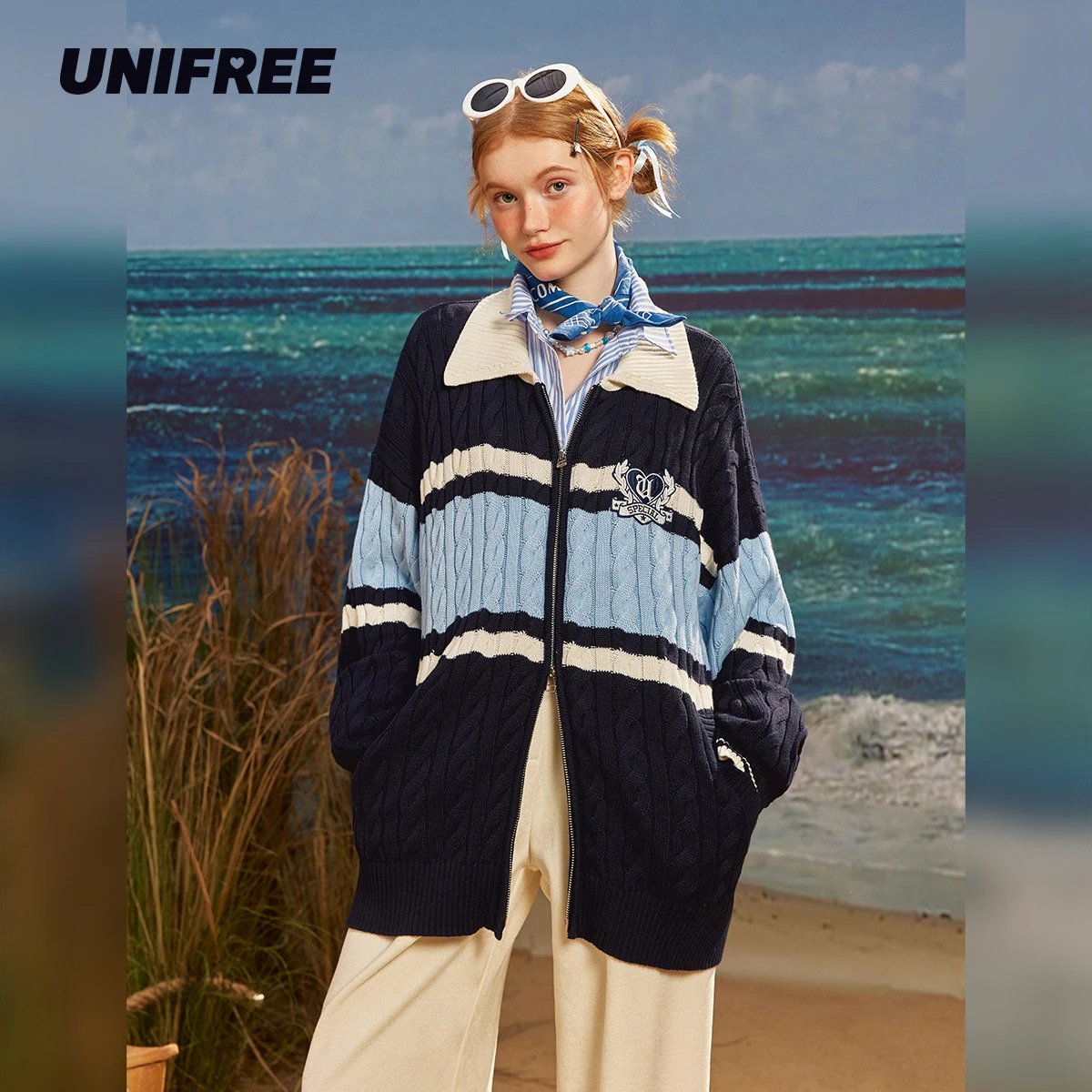 

UNIFREE Vintage Preppy Style Cardigan for Women Harajuku Fashion Knit Woman Sweater Striped Casuals Loose Knitwear