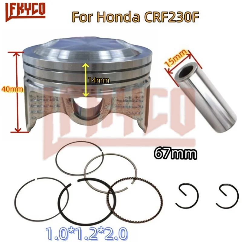 Akcesoria motocyklowe Zestaw pierścieni tłokowych silnika 67 mm 233CC Zestaw sworzni 15 mm do Honda CRF230F CRF 230F CRF230 F 2007-2015 Części silnikowe