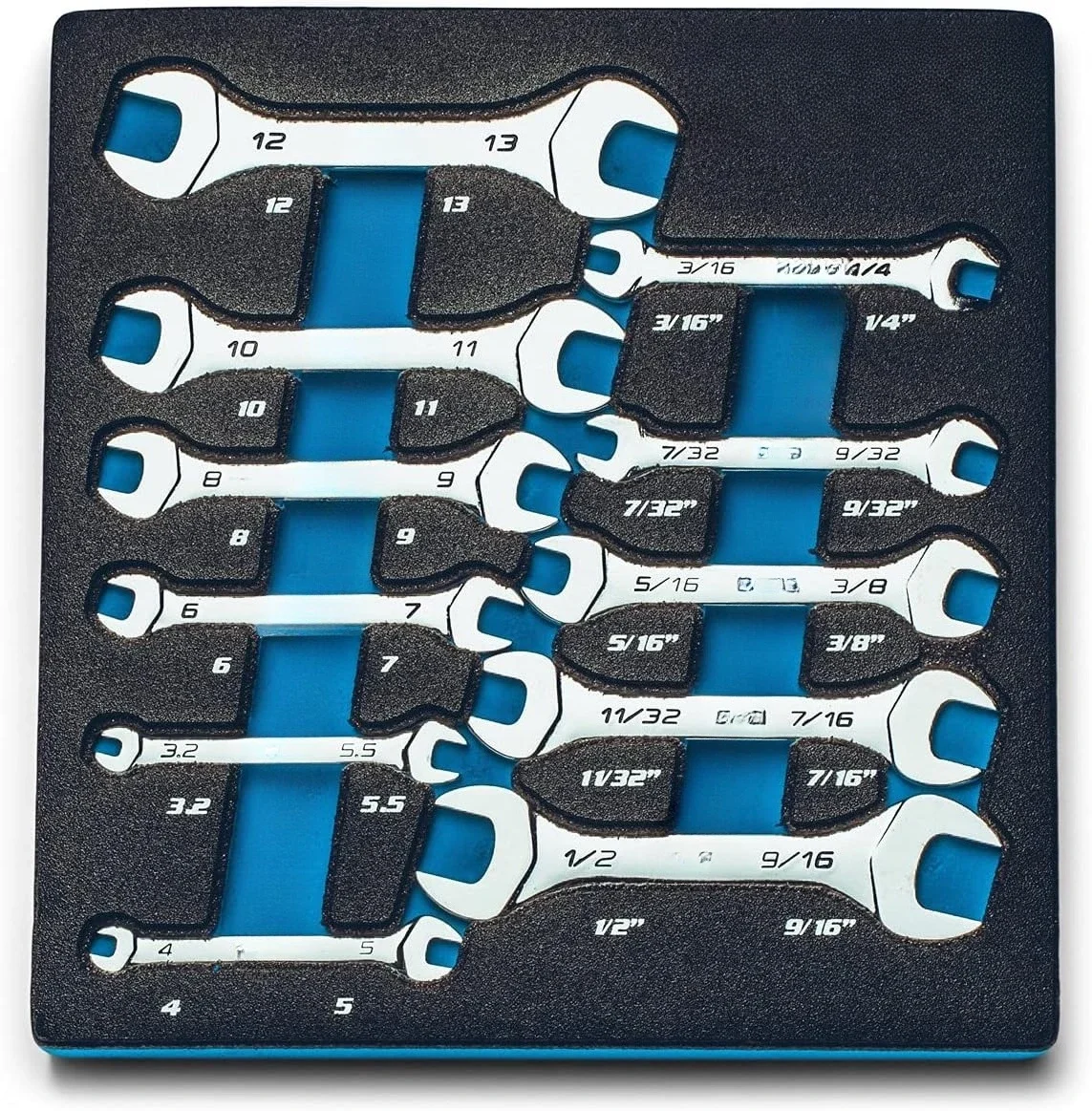 مجموعة مفاتيح ربط صغيرة رفيعة مع صينية ميكانيكي، متري وSAE، 3.2-13 مم و3/16-9/16 بوصة، 11 قطعة #2