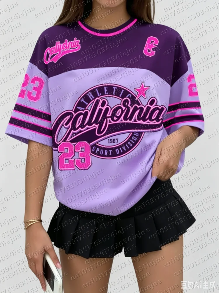 Damen Kid California 23 Print V-Ausschnitt Kurzarm-T-Shirt Sommer-Grafik-T-Shirt Baseball-Trikots Plus Size Sport-T-Shirt – Detail 9