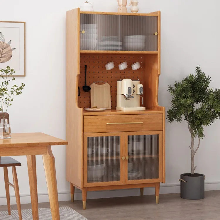 Solid wood wine cabinet, wall-mounted integrated dining room sideboard, cabinet, household tea cabinet, perforated board tall ca