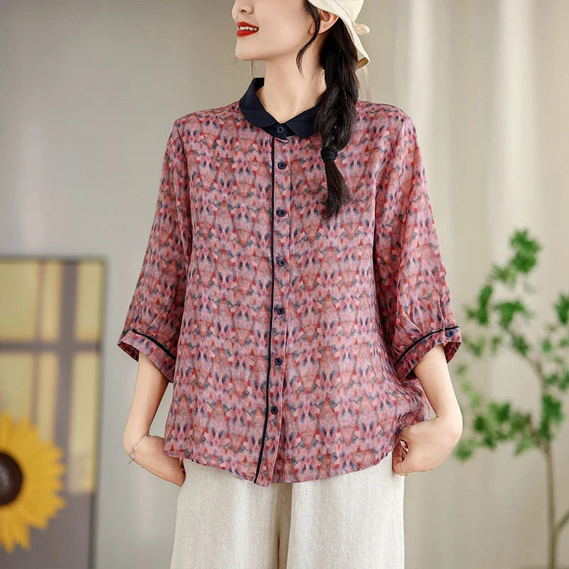

Женская рубашка с длинным рукавом и принтом, Новое поступление, весна 2025 года, винтажный стиль, свободные женские повседневные топы с отложным воротником, S011