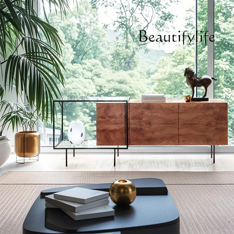 

J Modern simple solid wood TV cabinet Nordic light luxury living room TV cabinet Italian minimalist side cabinet