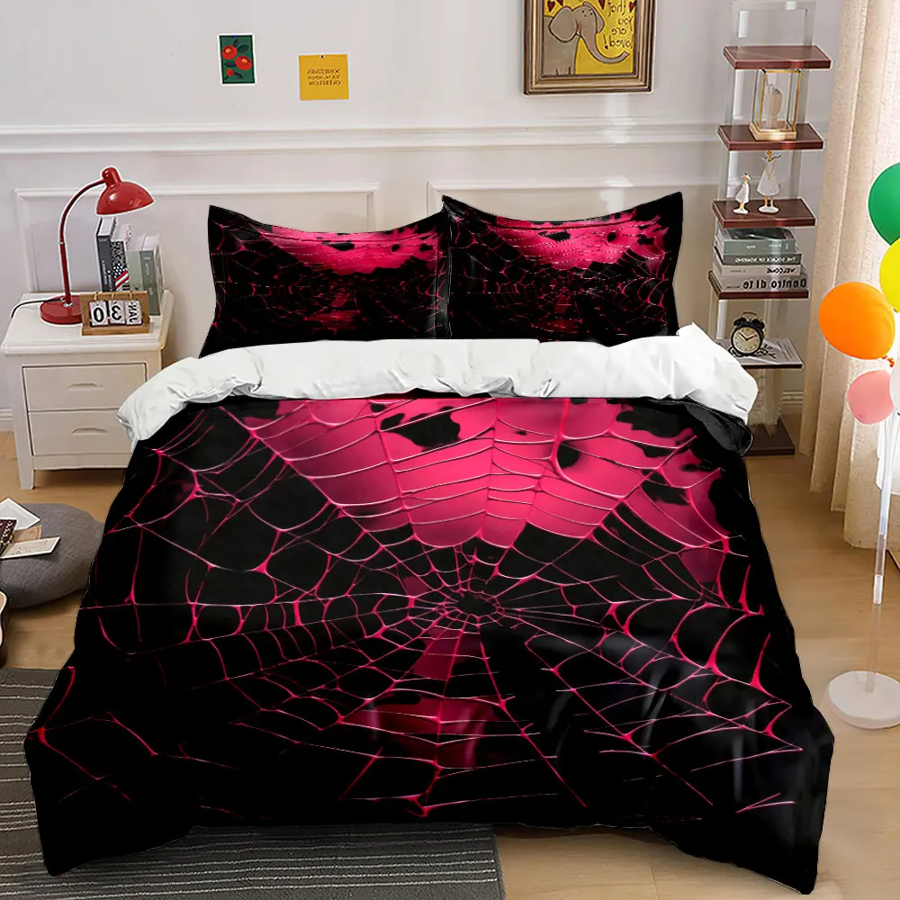 

Pink Spider Web Decoration Set Bedding Set with 1 Duvet Cover 2 Pillowcases Single Double King Queen, Gift