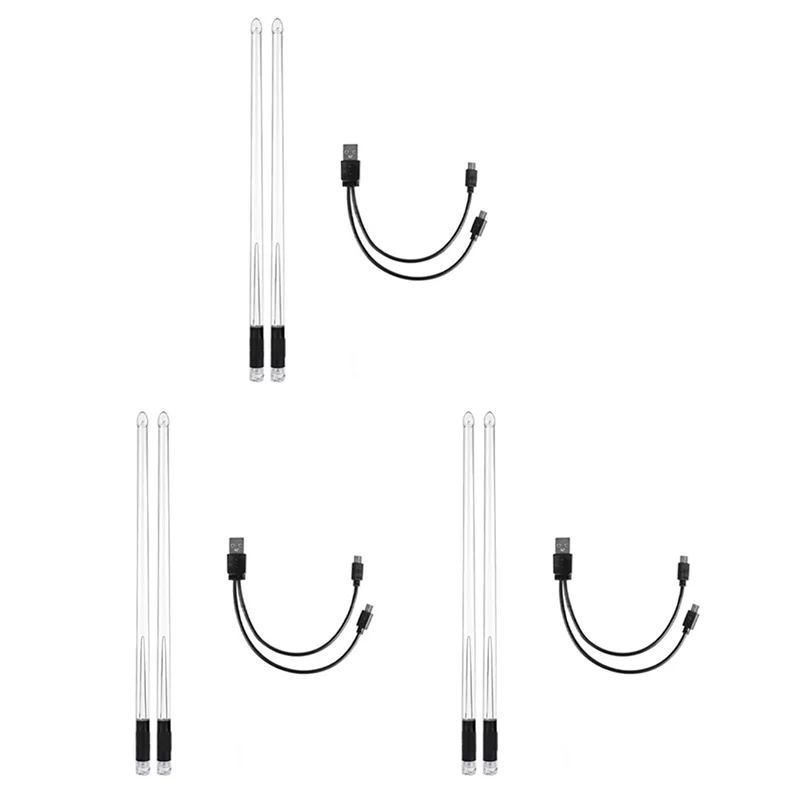 ABKV-6X LED Light Emitting Drumsticks 15 สี USB ชาร์จ + สวิทช์อิเล็กทรอนิกส์ Drumsticks สําหรับ STAGE Performance